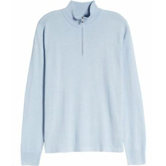 NWT NORDSTROM Men's Shop Tech-Smart CoolMax® 1/4 Zip Sweater Blue Skyway $99.50